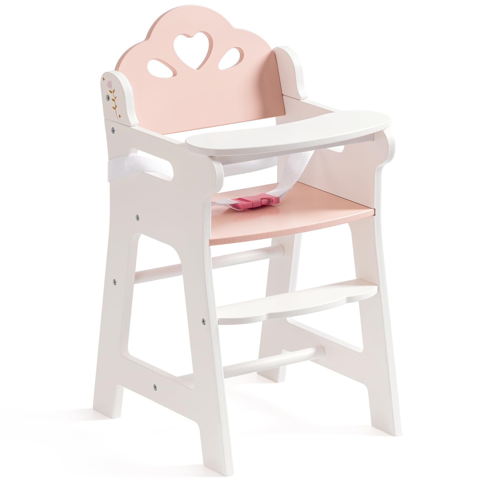 ROBOTIME High Chair for Baby Dolls, Safety Belt & Footrest, Wooden Accessories, Fits 18-20 Inch Dolls, Gift for Kids Age