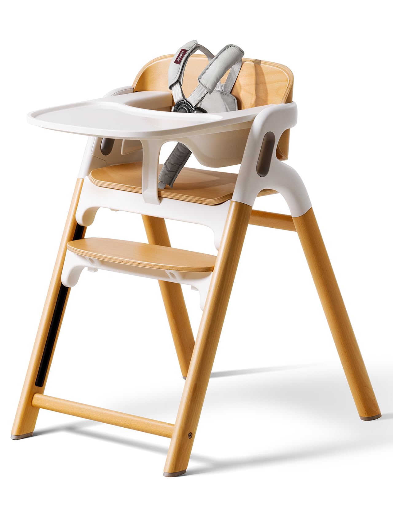 Momcozy DinerPal Wooden High Chair for Babies & Toddlers, Adjustable & Ergonomic, Natural Wood, Up to 308 Lbs, Dishwashe