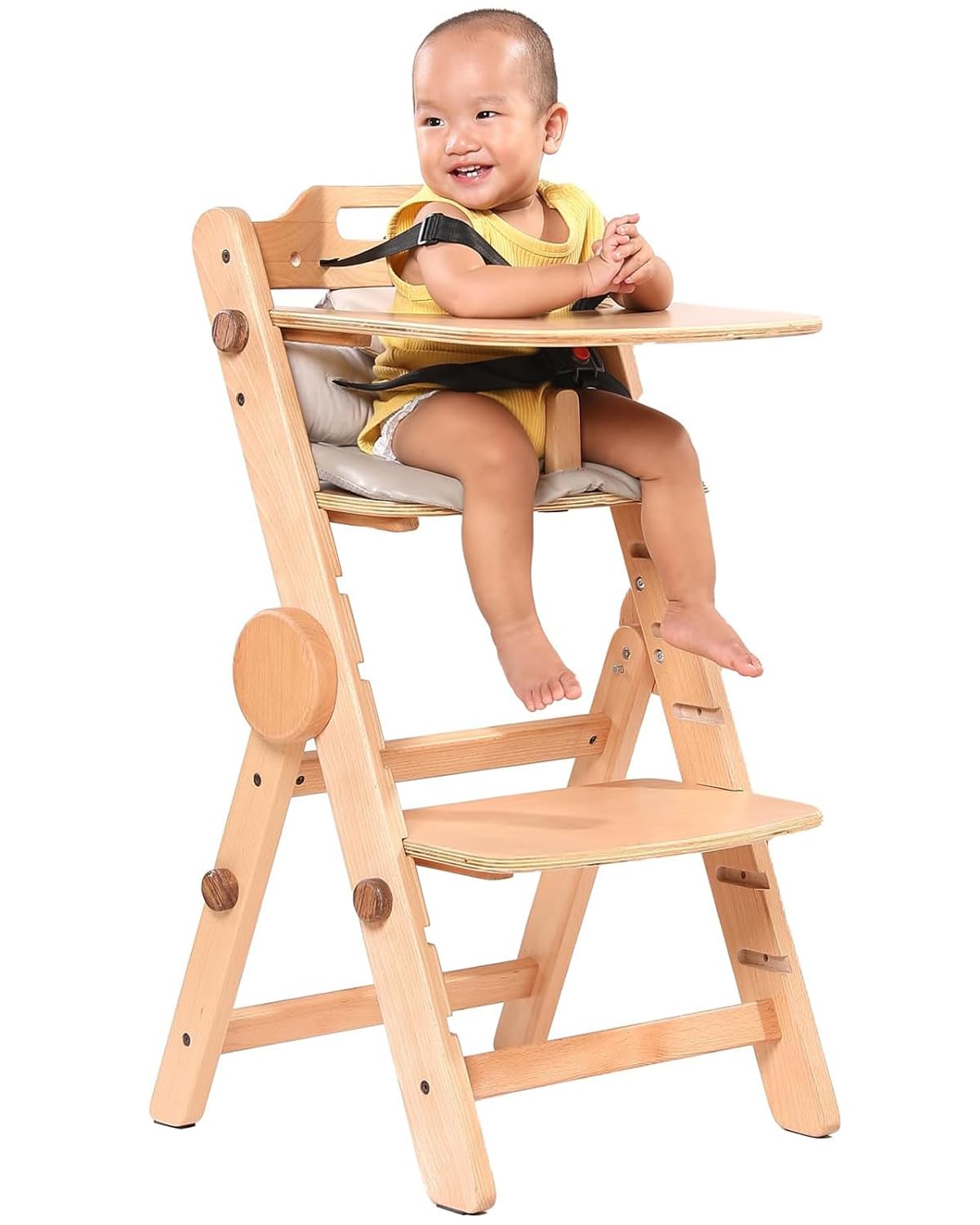 Natural Wooden Toddler High Chair with Adjustable Tray and Foot Rest for Babies 6 Months to 300 Lb
| Folding Wood Highc