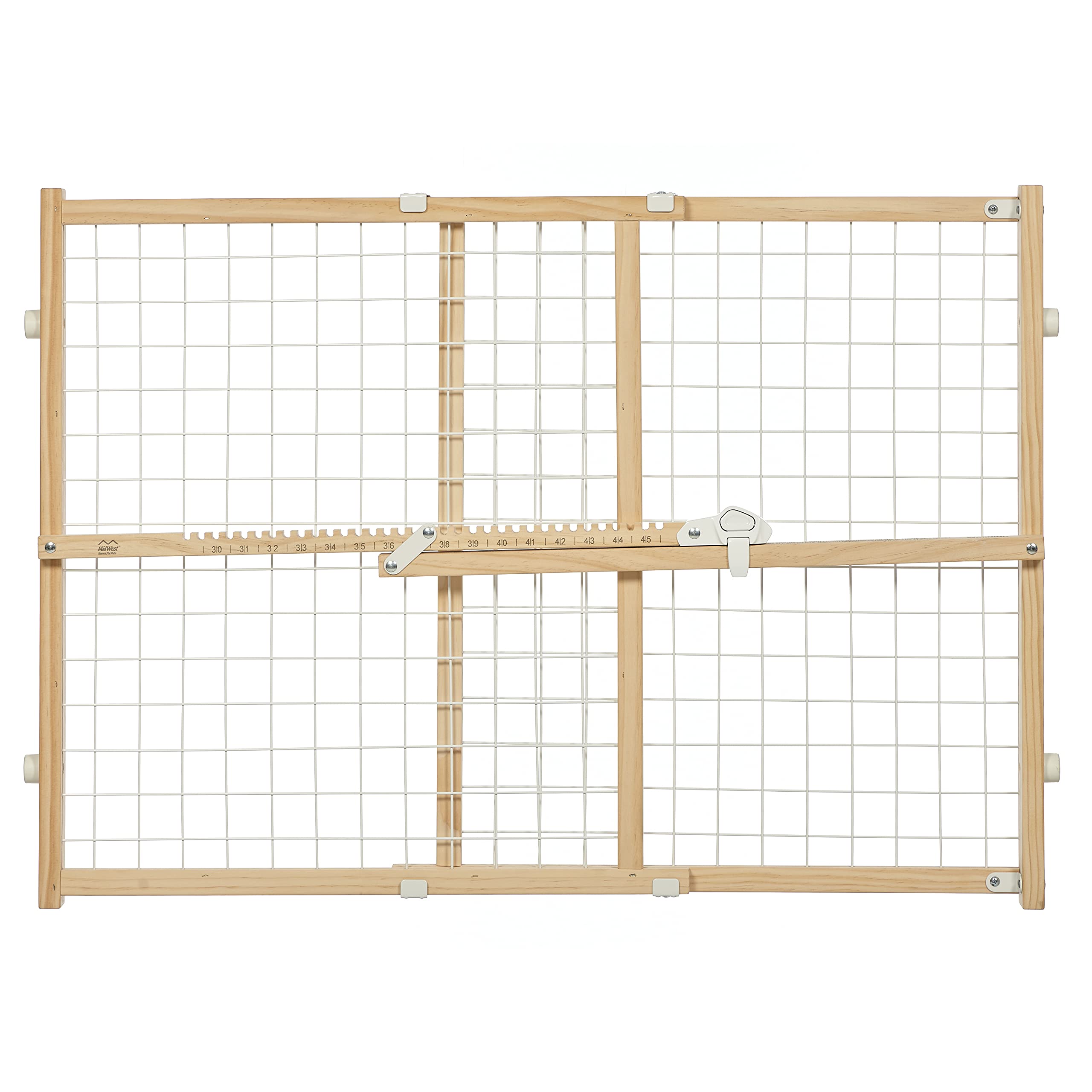 Natural Wood & White Powder Coated Wire Mesh Pressure Mounted Dog Gate for Pets, Expandable 24-41.5 Inches Wide
| MidWe