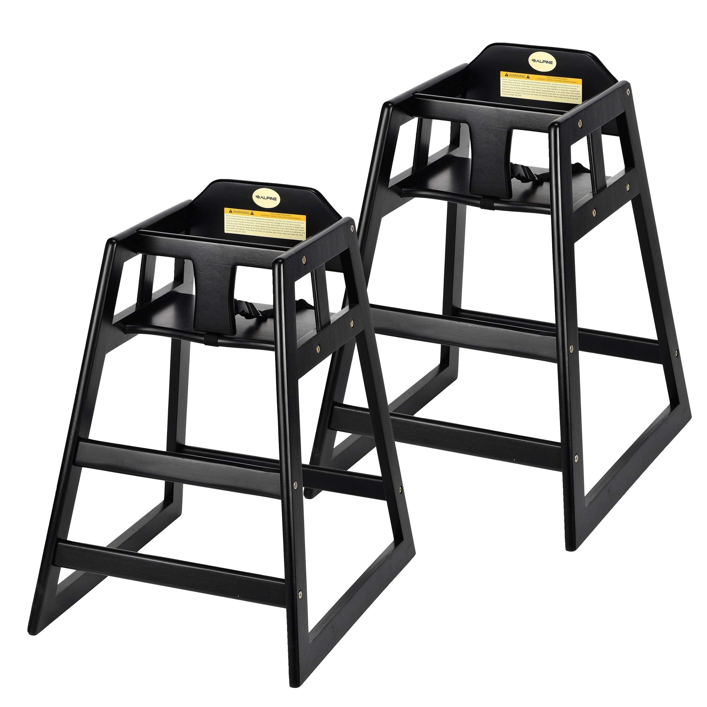Alpine Black Wooden High Chairs for Babies and Toddlers with Safety Strap